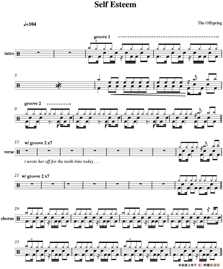 爵士鼓谱：Offspring - Self esteem