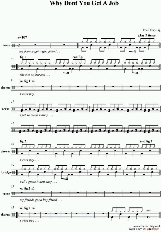 爵士鼓谱：Offspring - Why dont you get a job