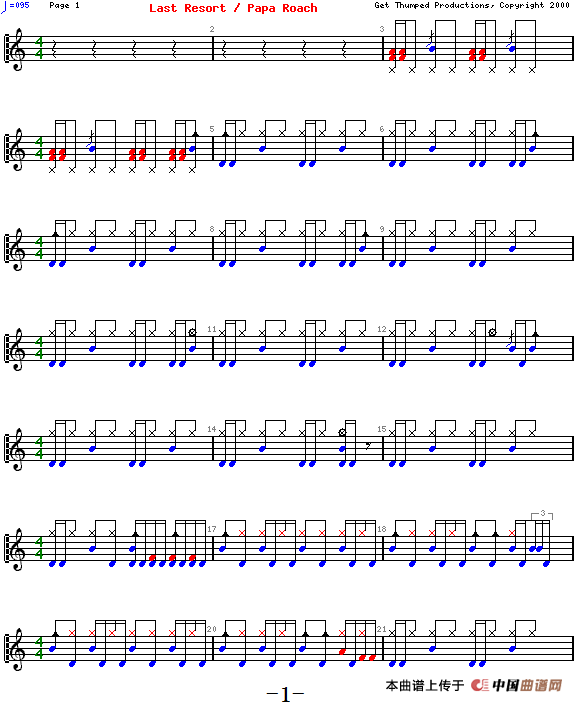 爵士鼓谱：Papa Roach - Last resort