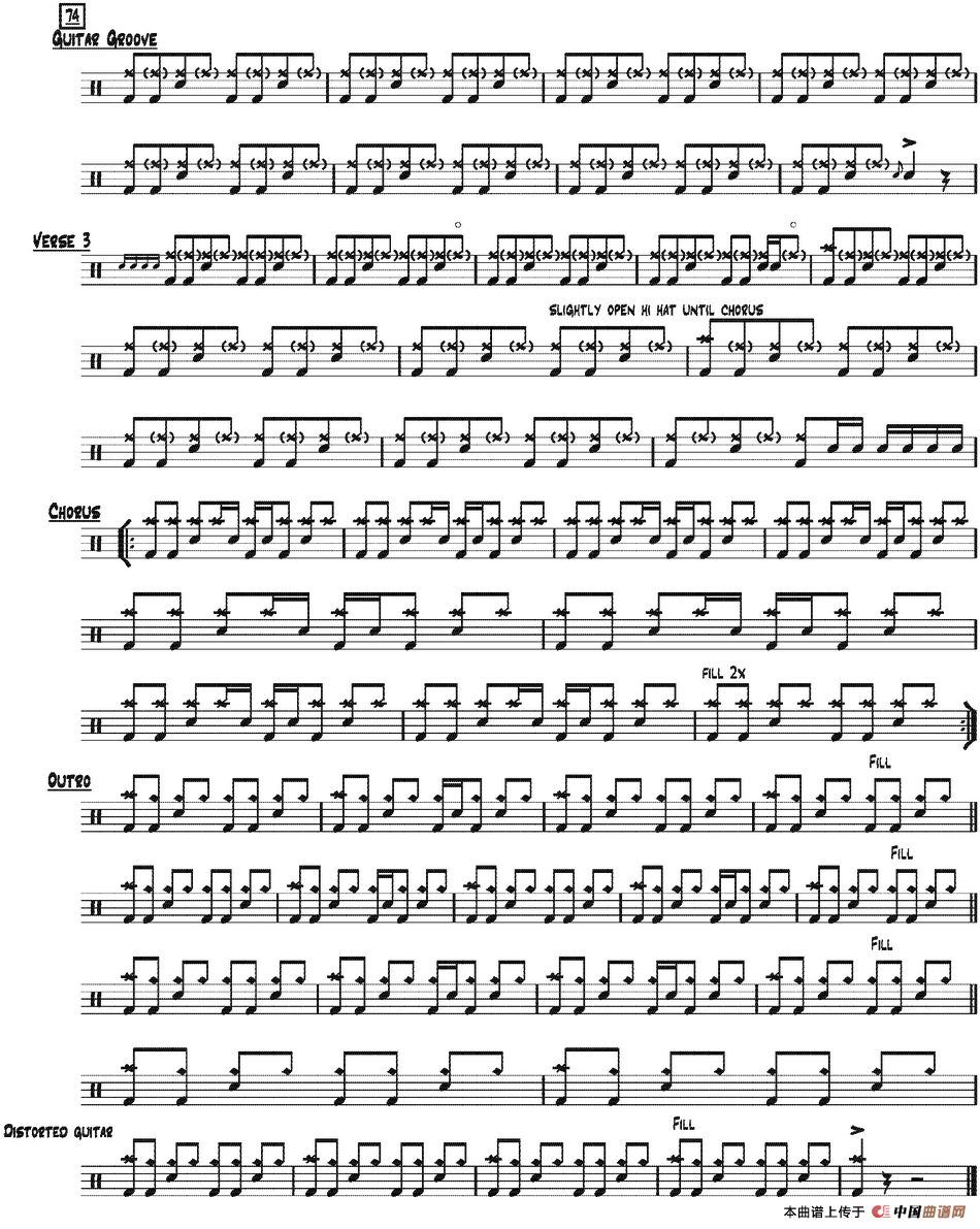 爵士鼓谱：Red Hot Chili Peppers - Dani california