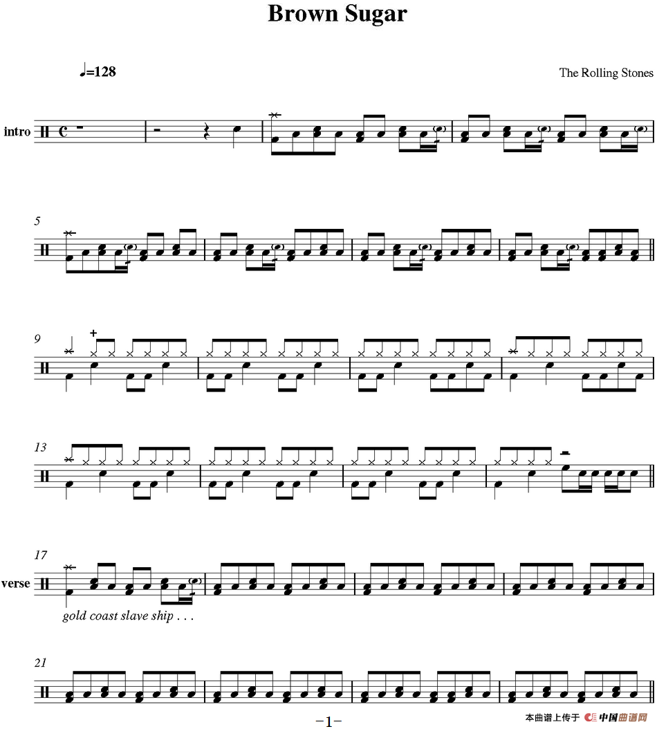 爵士鼓谱：Rolling Stones - Brown sugar