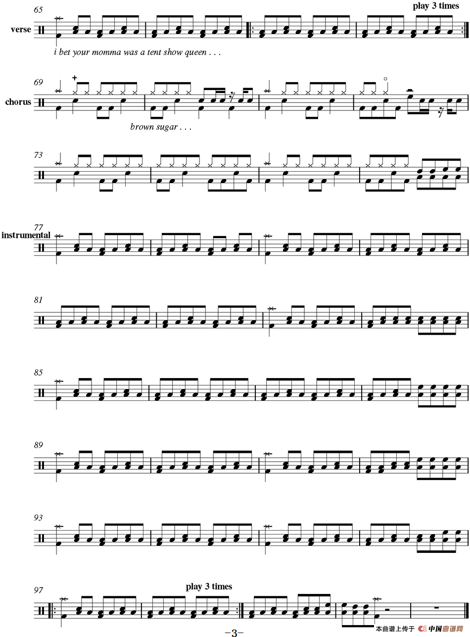 爵士鼓谱：Rolling Stones - Brown sugar