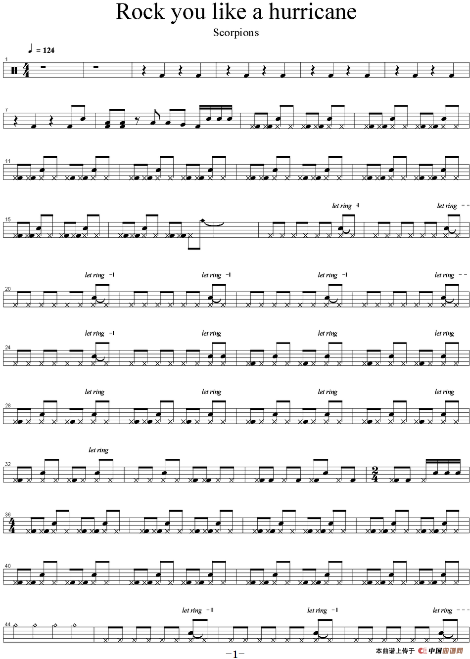 爵士鼓谱：Scorpions - Rock you like a hurricane
