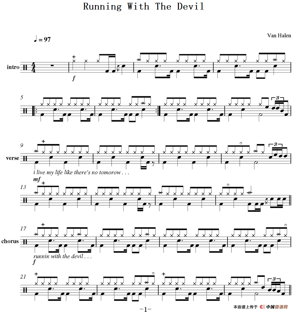 爵士鼓谱：Van Halen - Running with the devil