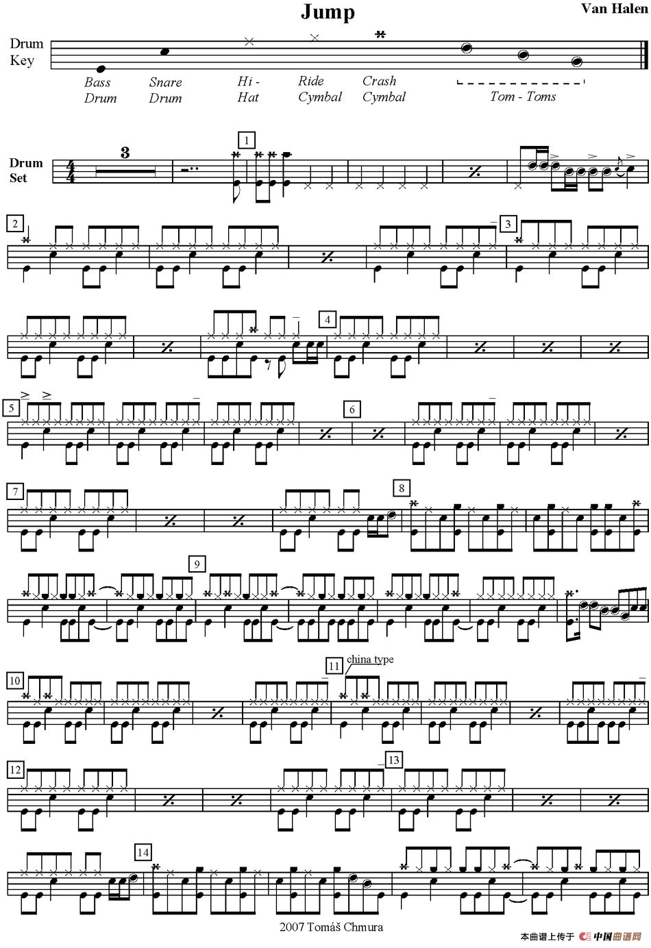 爵士鼓谱：Van Halen - Jump
