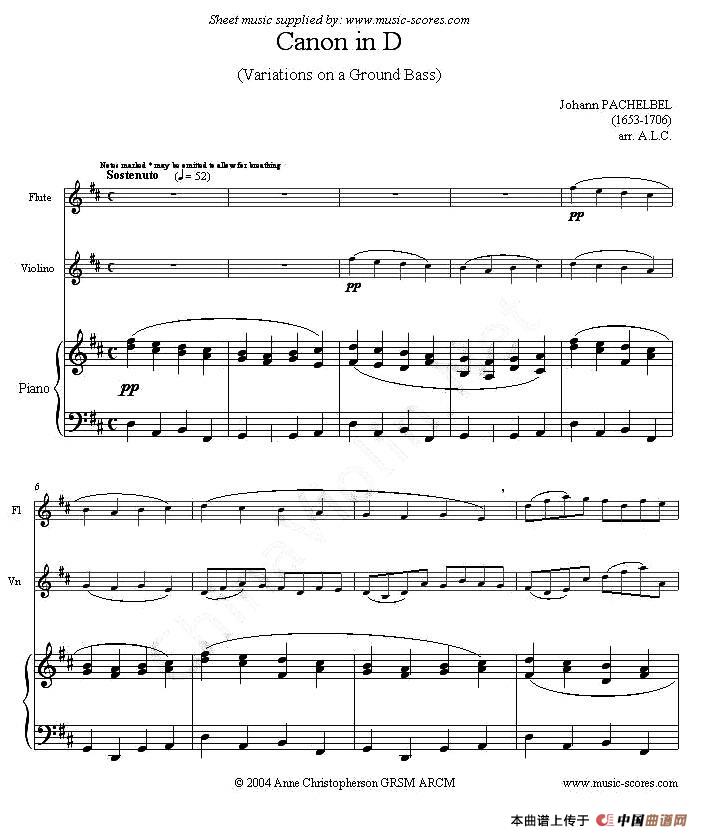 Canon in D（G大调卡农）（长笛+小提琴+钢琴三重奏）