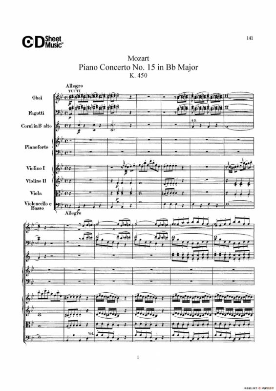 Piano Concerto No.15 in Bb Major K.450 - Full Score （降B大调钢琴协奏曲总谱）