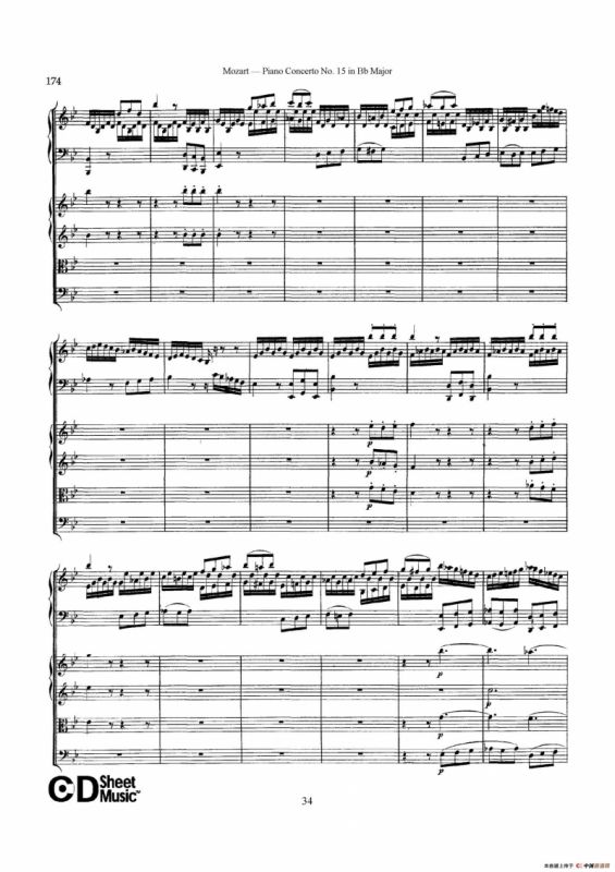 Piano Concerto No.15 in Bb Major K.450 - Full Score （降B大调钢琴协奏曲总谱）