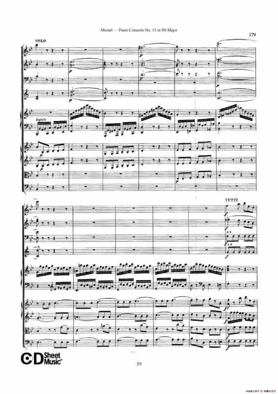 Piano Concerto No.15 in Bb Major K.450 - Full Score （降B大调钢琴协奏曲总谱）