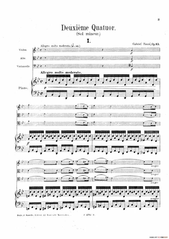 Piano Quartet No.2 in g Minor Op.45（g小调第二钢琴四重奏总谱）