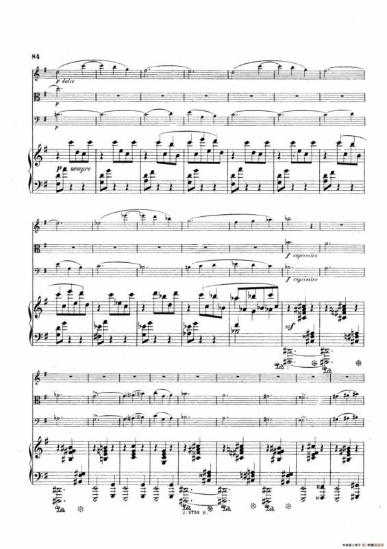 Piano Quartet No.2 in g Minor Op.45（g小调第二钢琴四重奏总谱）