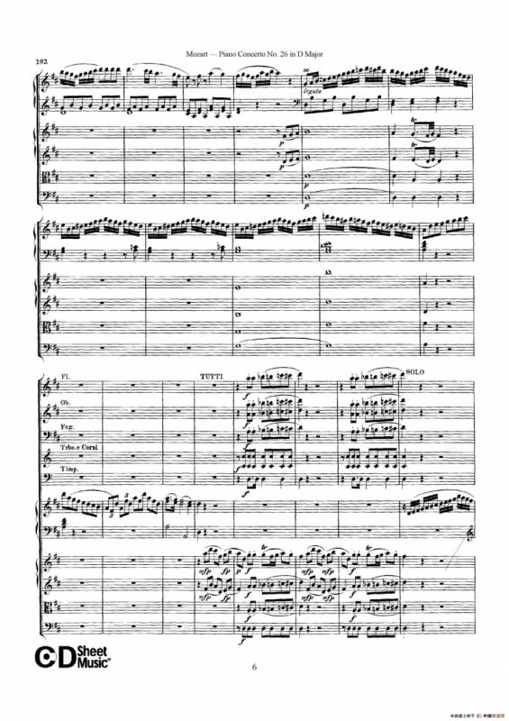 Piano Concerto No.26 in D Major K.537（D大调第二十六钢琴协奏曲总谱）