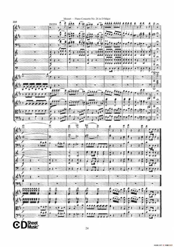 Piano Concerto No.26 in D Major K.537（D大调第二十六钢琴协奏曲总谱）