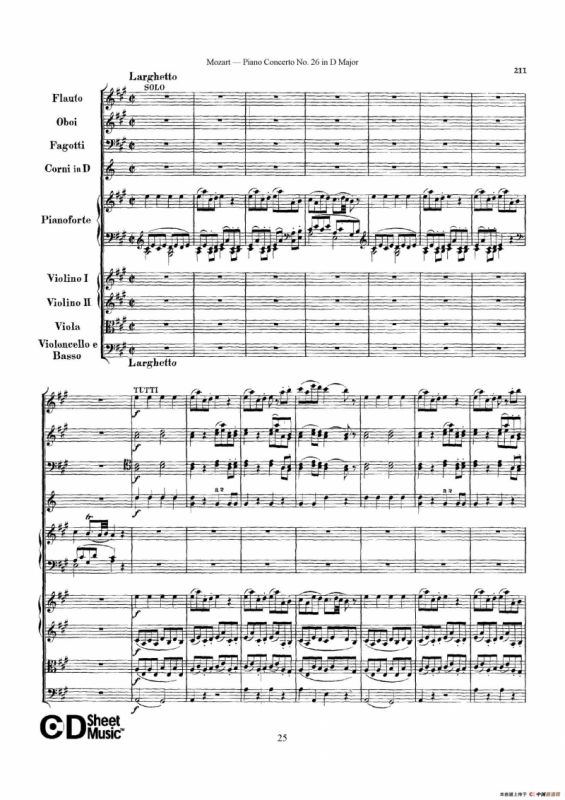 Piano Concerto No.26 in D Major K.537（D大调第二十六钢琴协奏曲总谱）