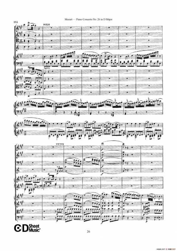 Piano Concerto No.26 in D Major K.537（D大调第二十六钢琴协奏曲总谱）
