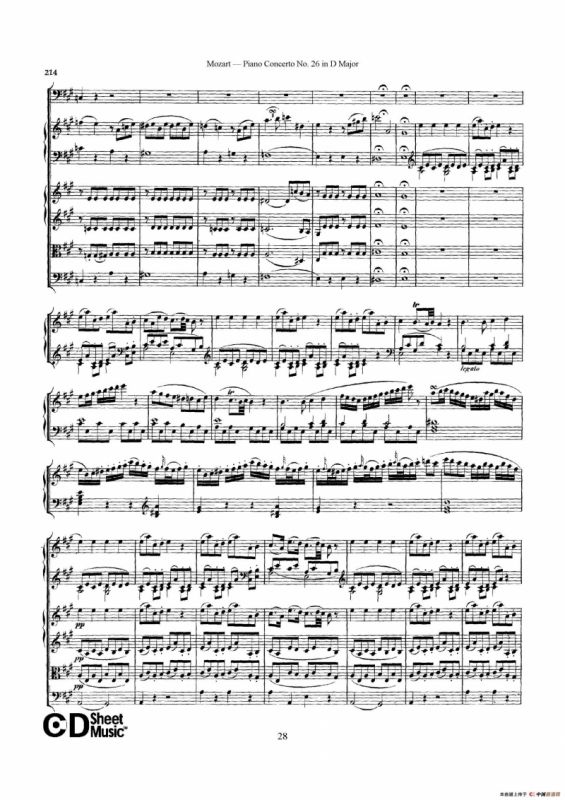 Piano Concerto No.26 in D Major K.537（D大调第二十六钢琴协奏曲总谱）