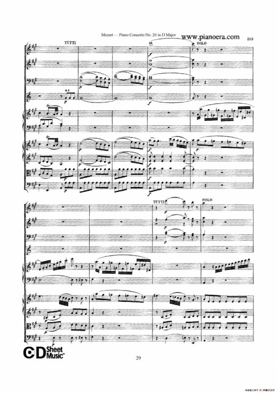 Piano Concerto No.26 in D Major K.537（D大调第二十六钢琴协奏曲总谱）