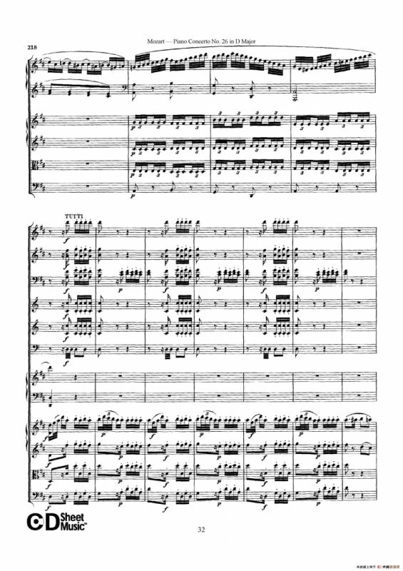 Piano Concerto No.26 in D Major K.537（D大调第二十六钢琴协奏曲总谱）