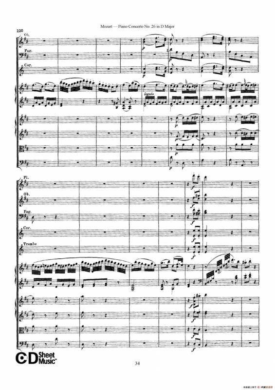 Piano Concerto No.26 in D Major K.537（D大调第二十六钢琴协奏曲总谱）
