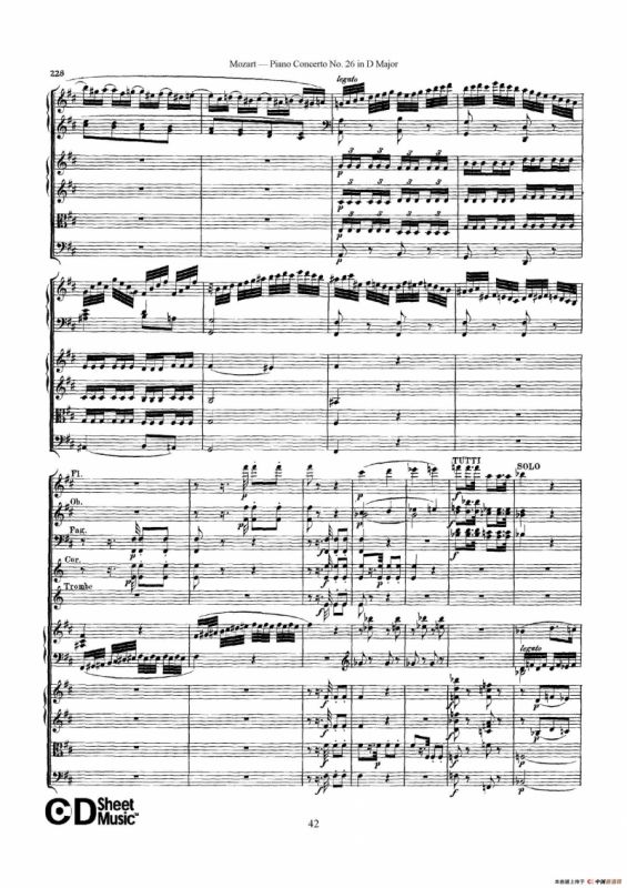 Piano Concerto No.26 in D Major K.537（D大调第二十六钢琴协奏曲总谱）