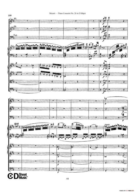 Piano Concerto No.26 in D Major K.537（D大调第二十六钢琴协奏曲总谱）