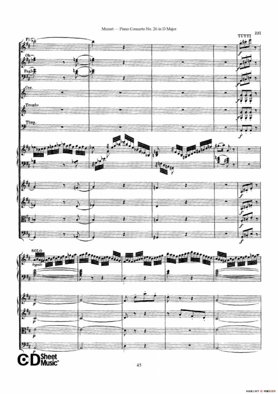 Piano Concerto No.26 in D Major K.537（D大调第二十六钢琴协奏曲总谱）
