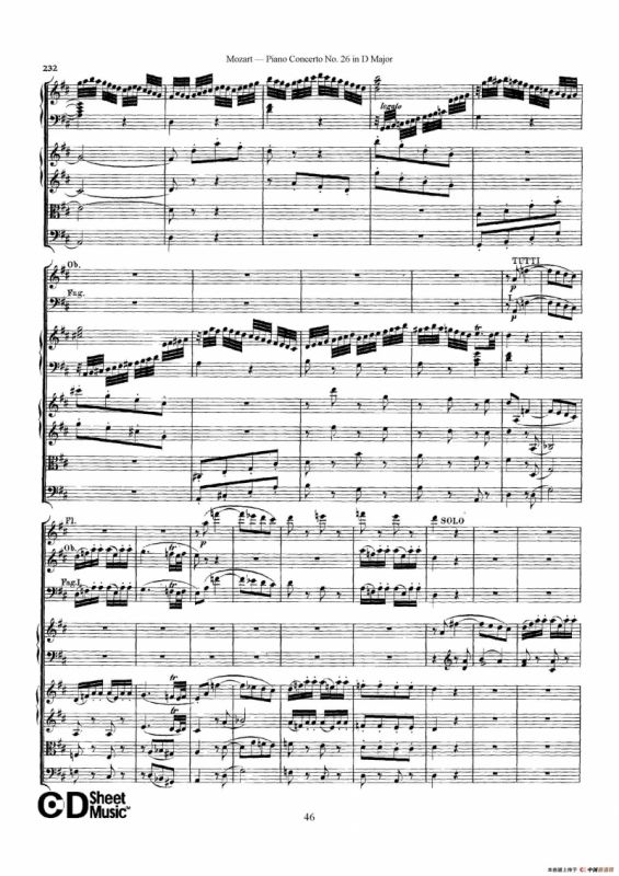 Piano Concerto No.26 in D Major K.537（D大调第二十六钢琴协奏曲总谱）
