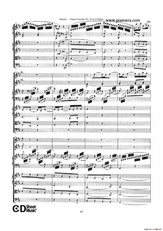 Piano Concerto No.26 in D Major K.537（D大调第二十六钢琴协奏曲总谱）