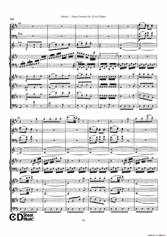 Piano Concerto No.26 in D Major K.537（D大调第二十六钢琴协奏曲总谱）