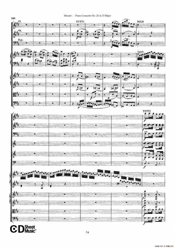 Piano Concerto No.26 in D Major K.537（D大调第二十六钢琴协奏曲总谱）