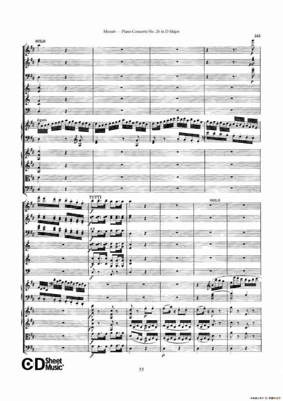 Piano Concerto No.26 in D Major K.537（D大调第二十六钢琴协奏曲总谱）