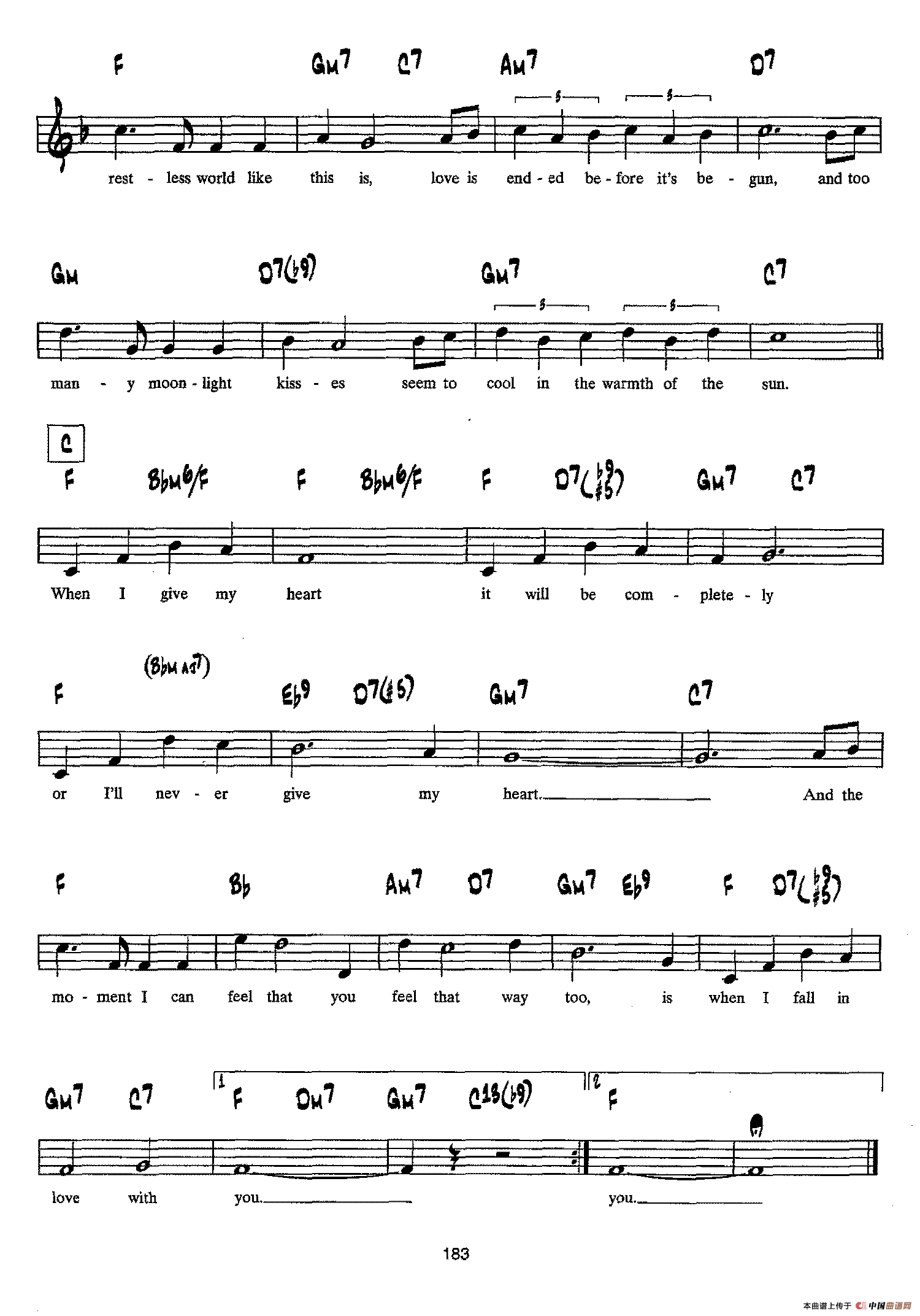 降B爵士乐谱：WHEN I FALL IN LOVE