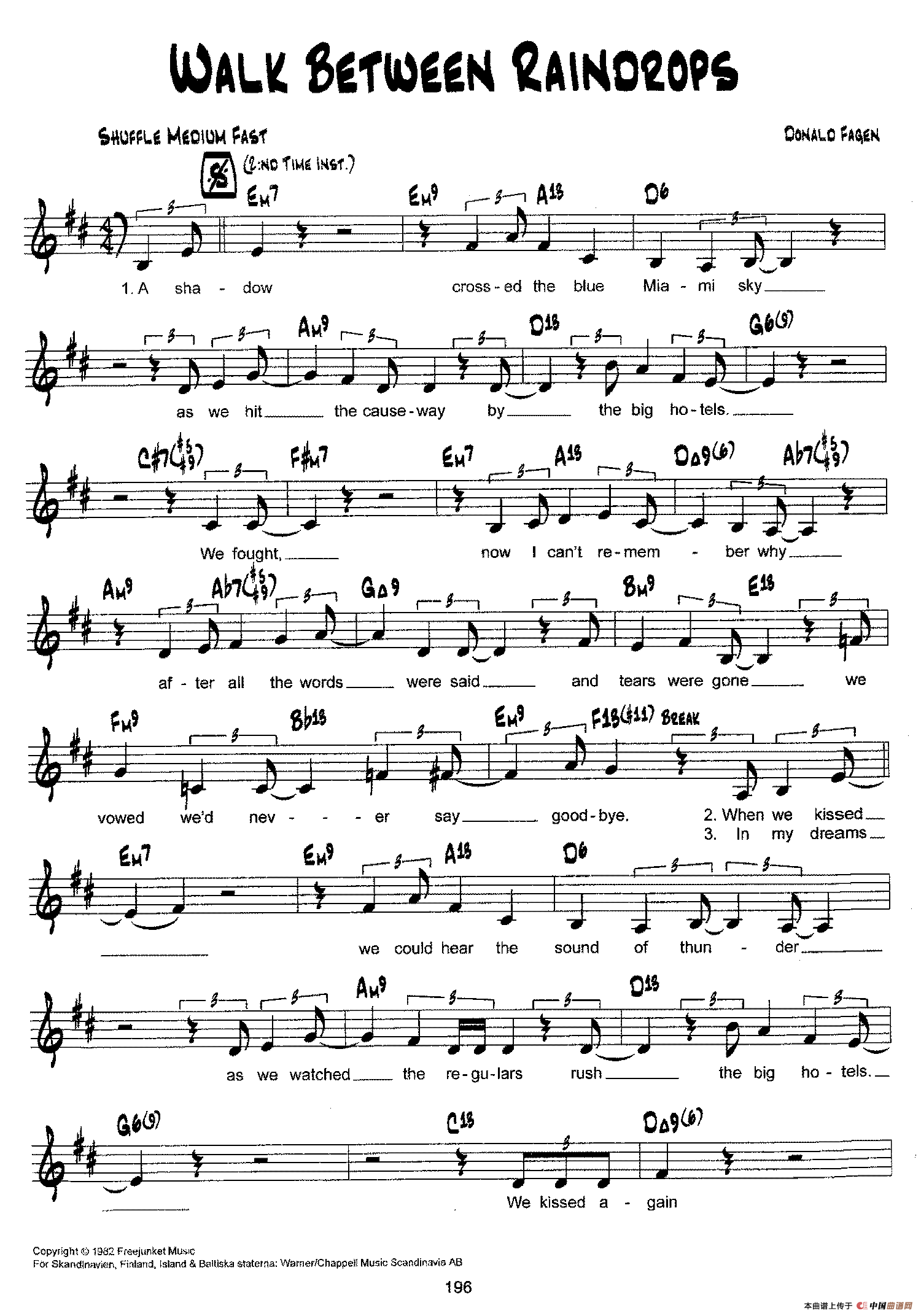 降B爵士乐谱：WALK BETWEEN RAINDROPS