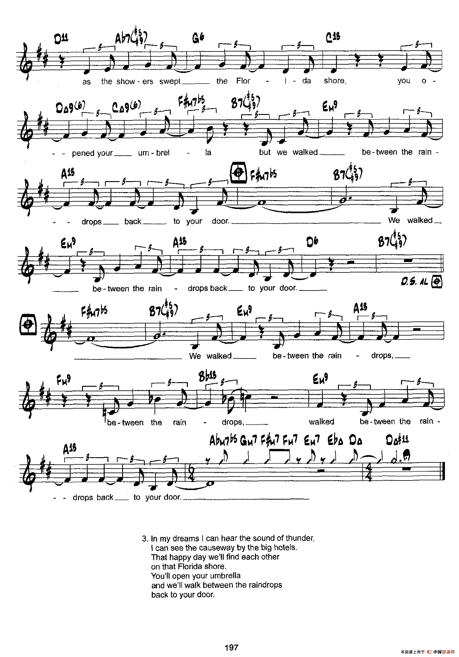 降B爵士乐谱：WALK BETWEEN RAINDROPS