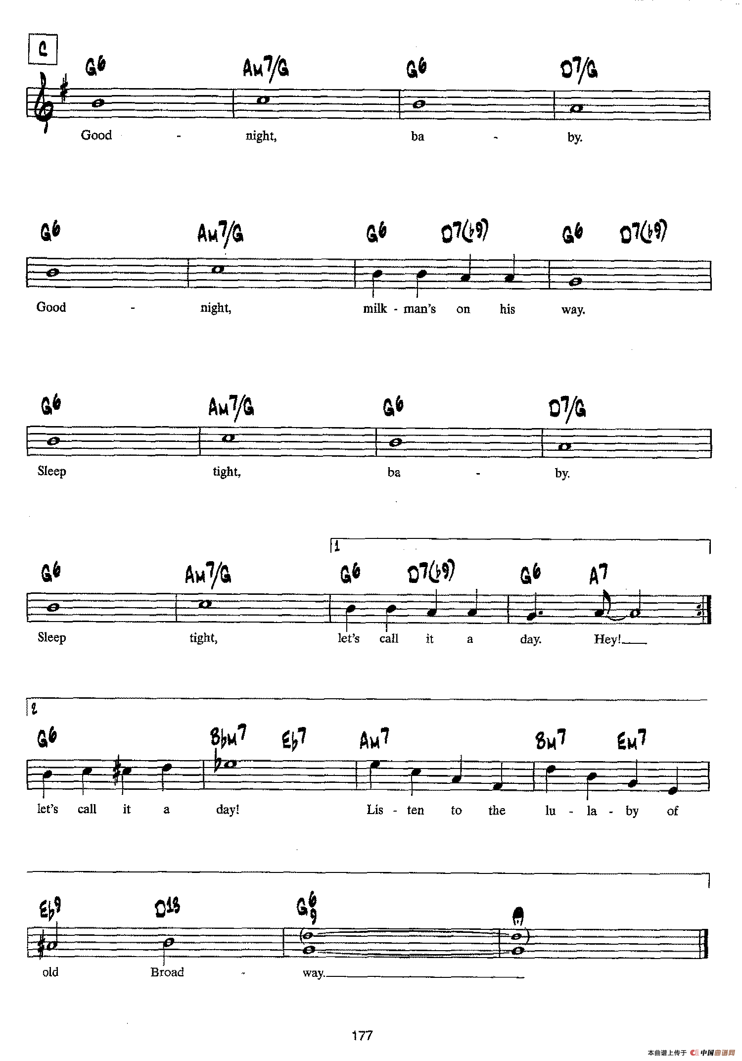 降B爵士乐谱：LULLABY OF BROADWAY