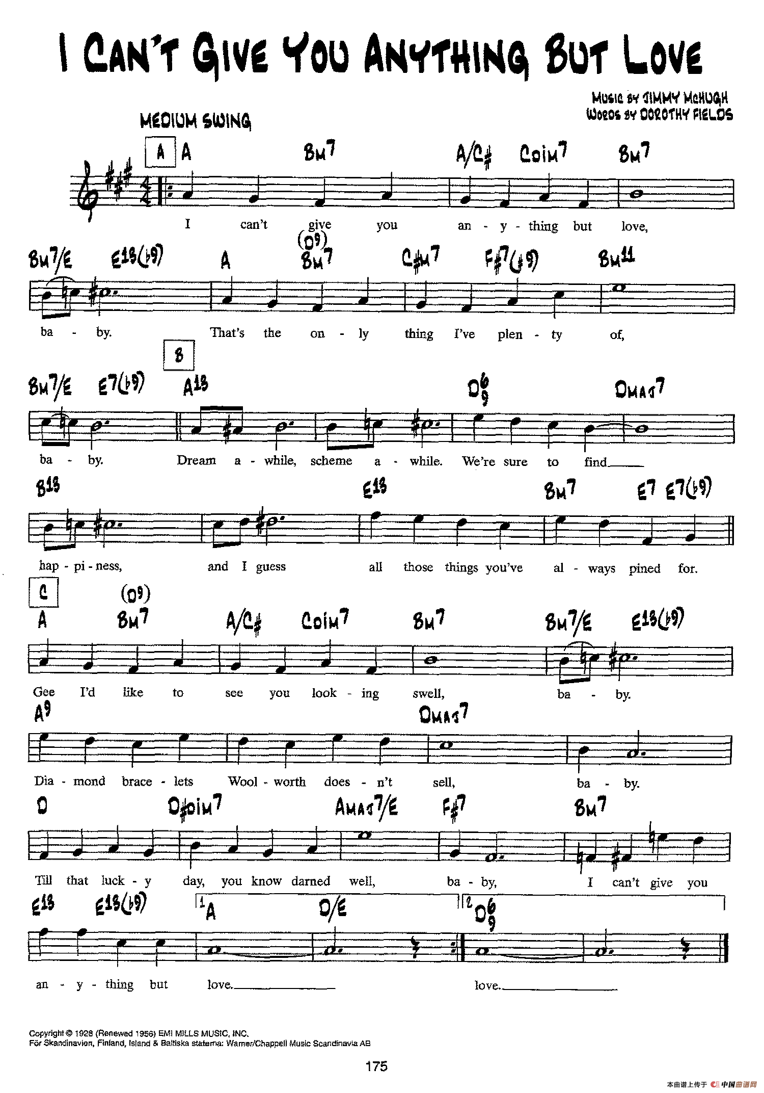 降B爵士乐谱：I CANT GIVE YOU ANYTHING BUT LOVE