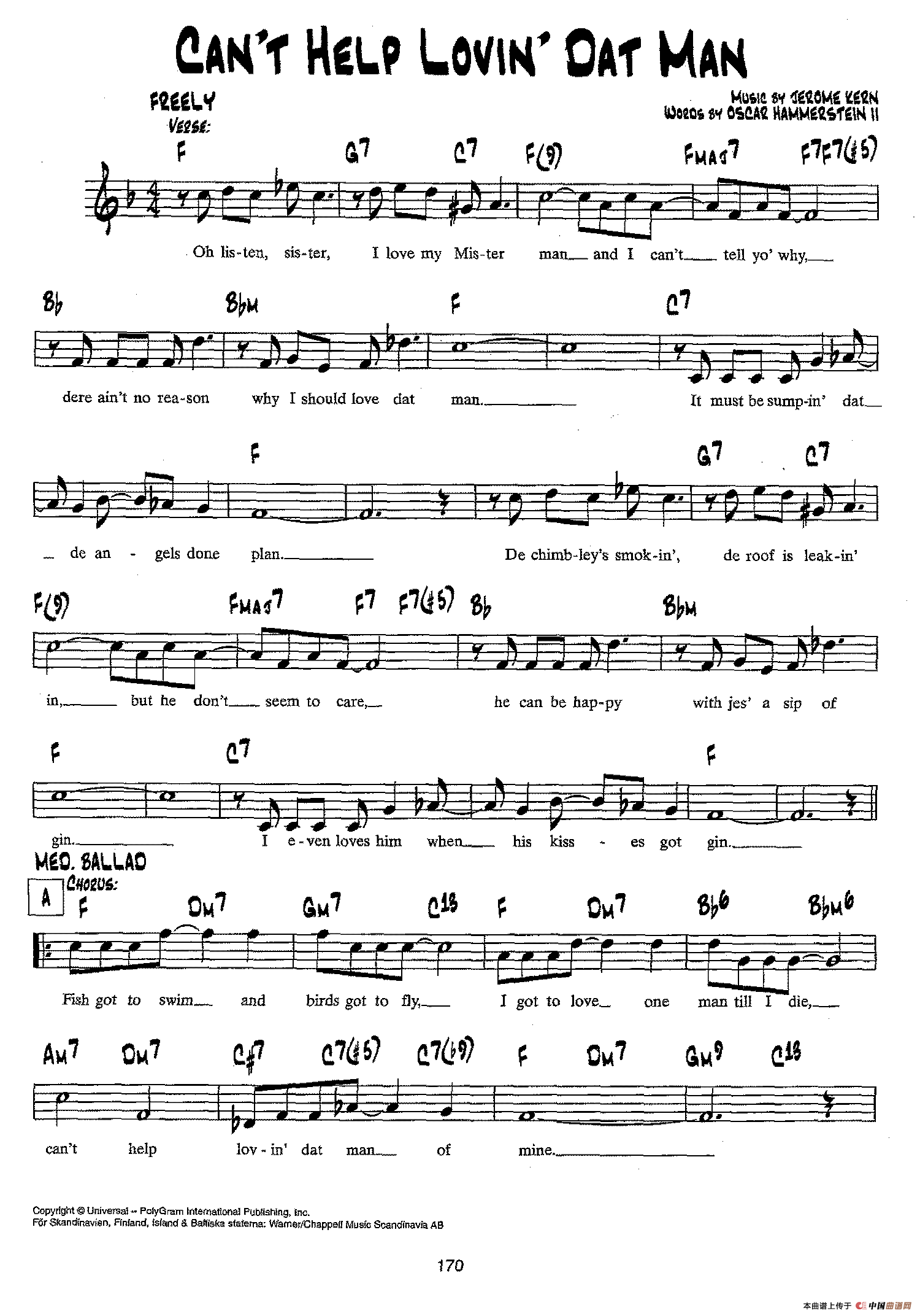 降B爵士乐谱：CANT HELP LOVIN DAT MAN