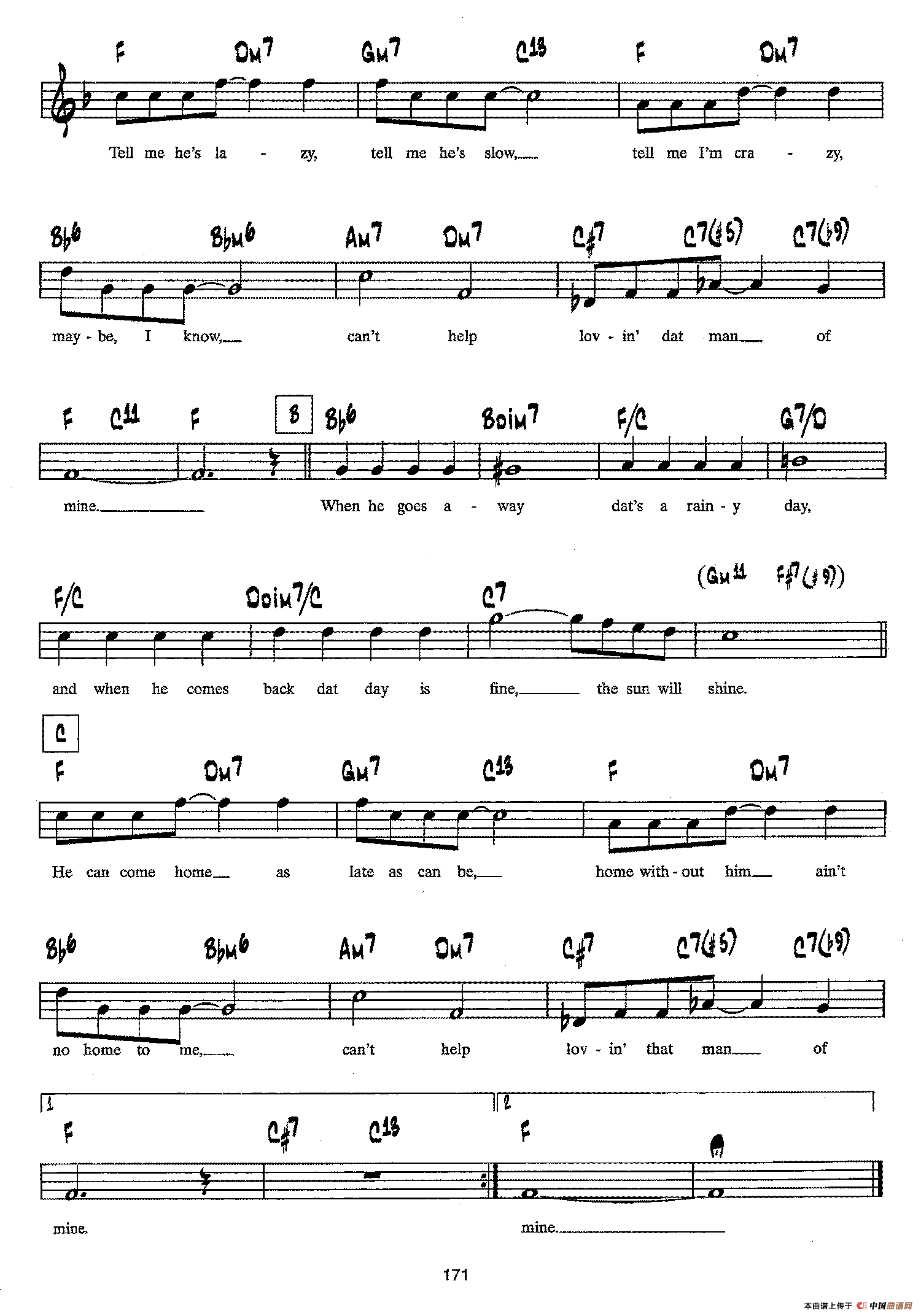 降B爵士乐谱：CANT HELP LOVIN DAT MAN