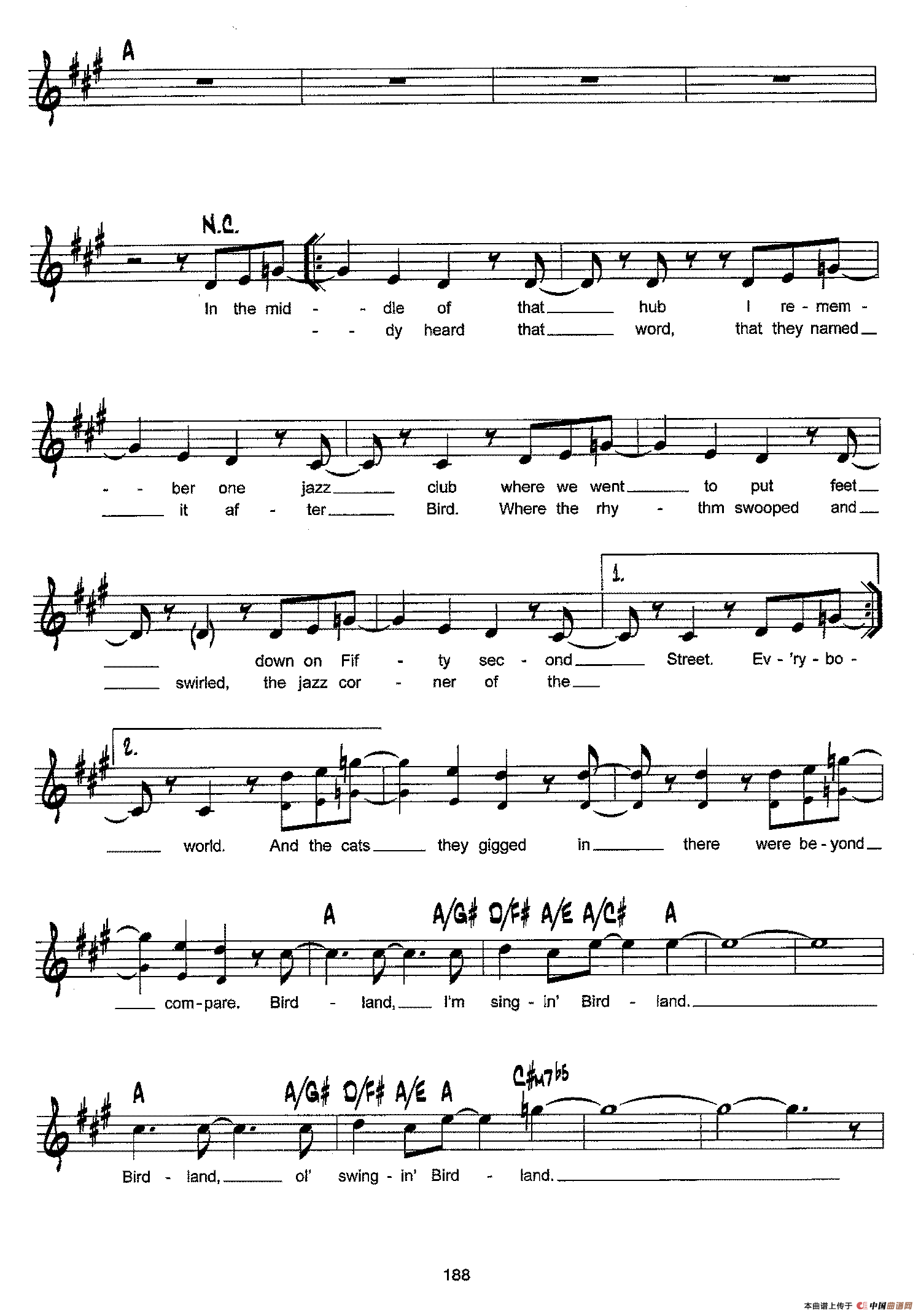 降B爵士乐谱：BIRDLAND