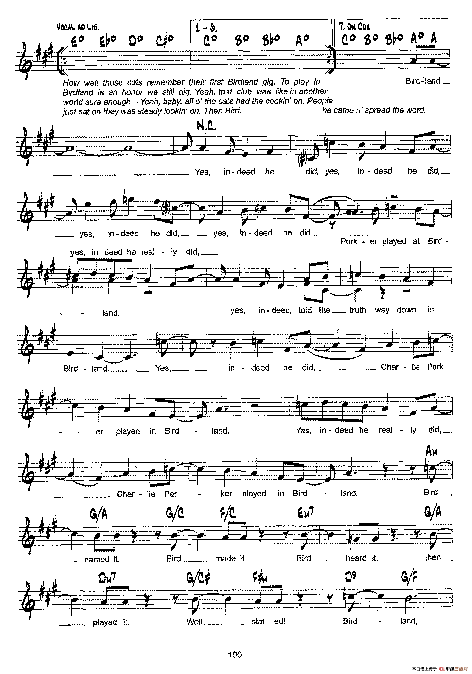 降B爵士乐谱：BIRDLAND