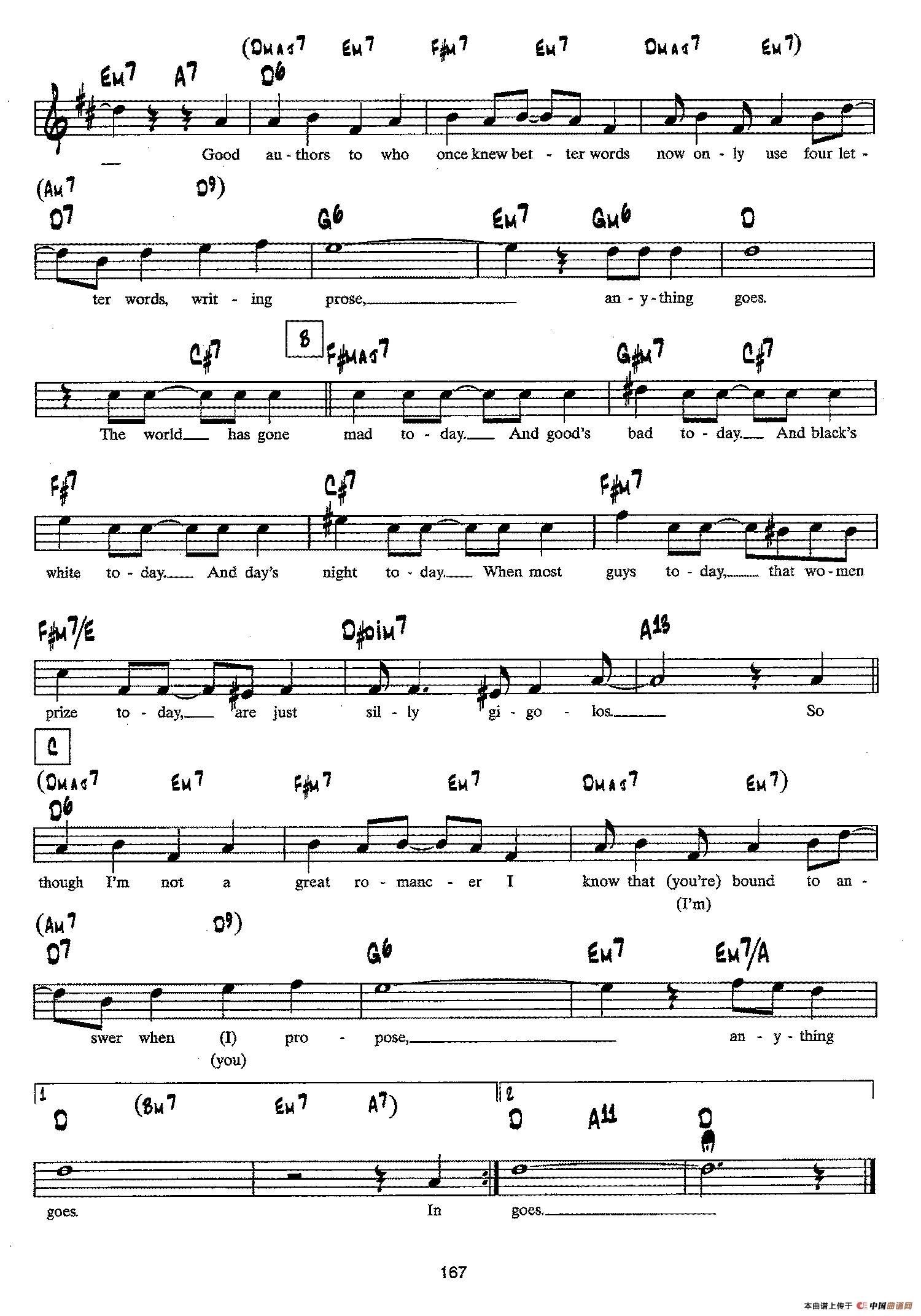 降B爵士乐谱：ANYTHING GOES