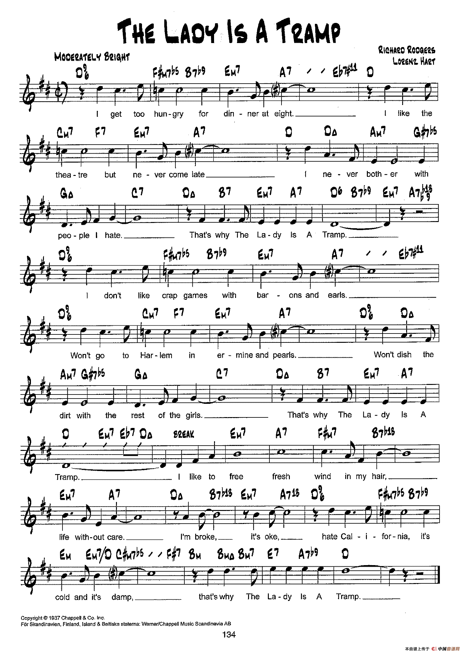 降B爵士乐谱：THE LADY IS A TRAMP