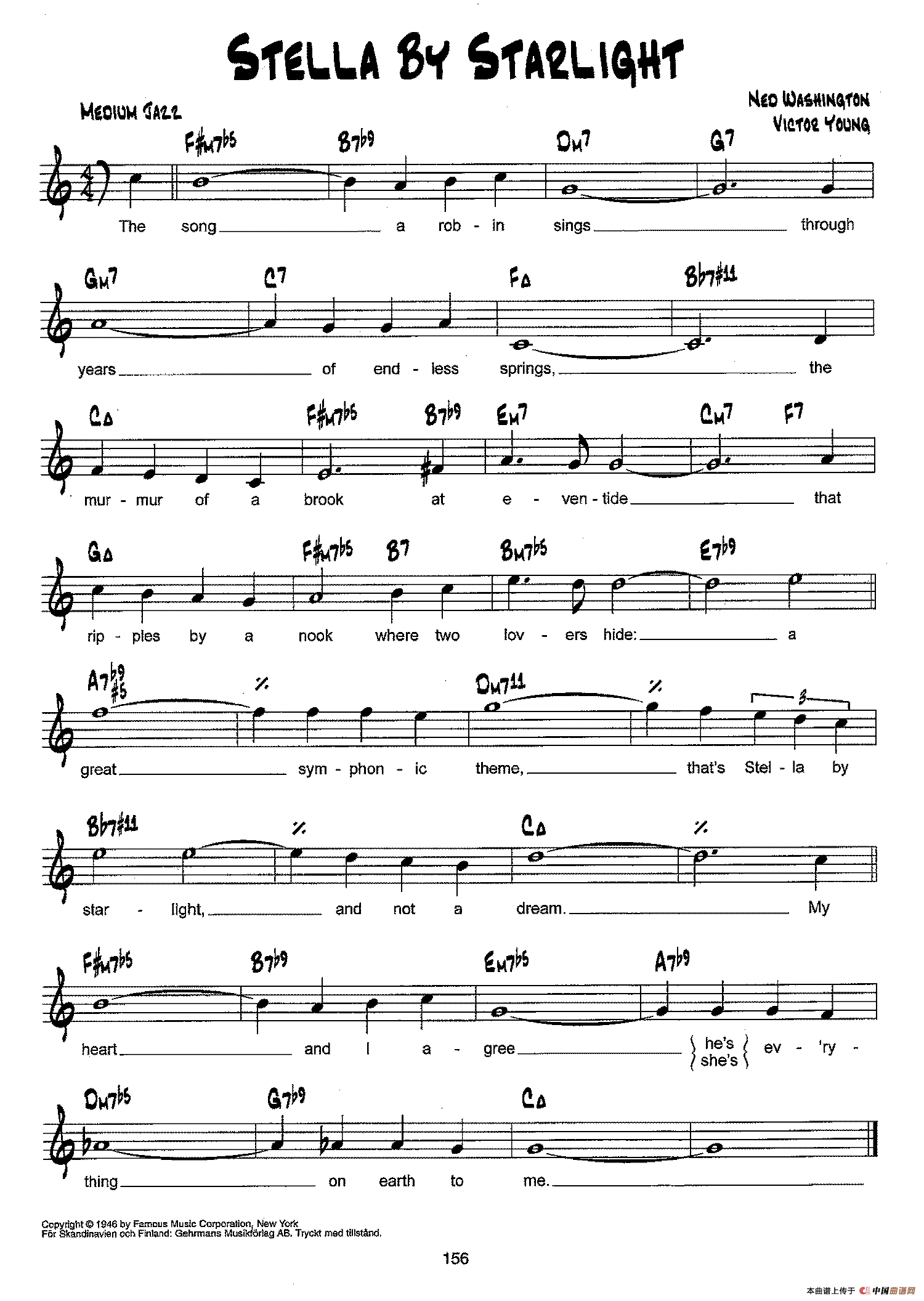 降B爵士乐谱：STELLA BY STARLIGHT