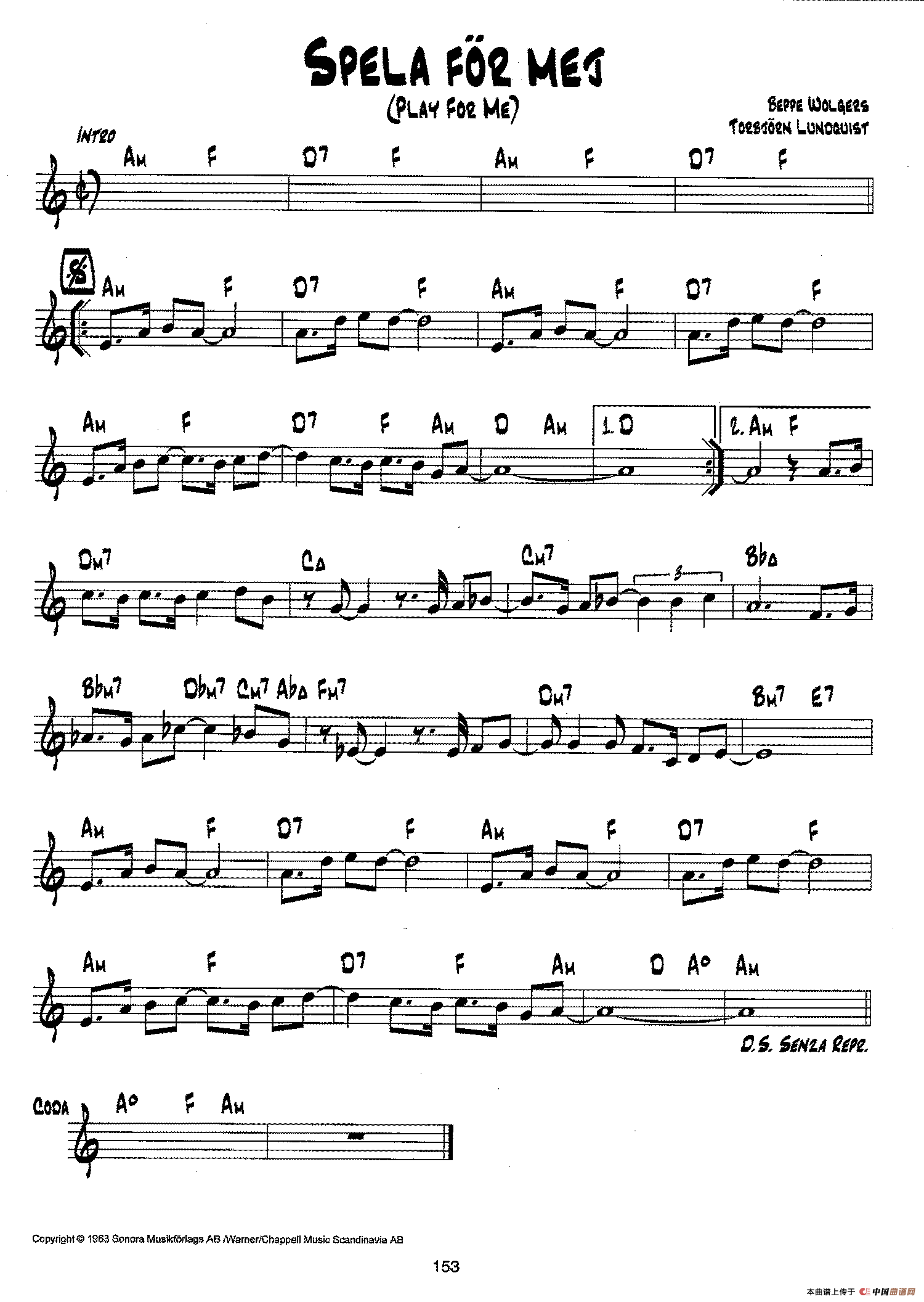 降B爵士乐谱：SPELA FOR MEJ