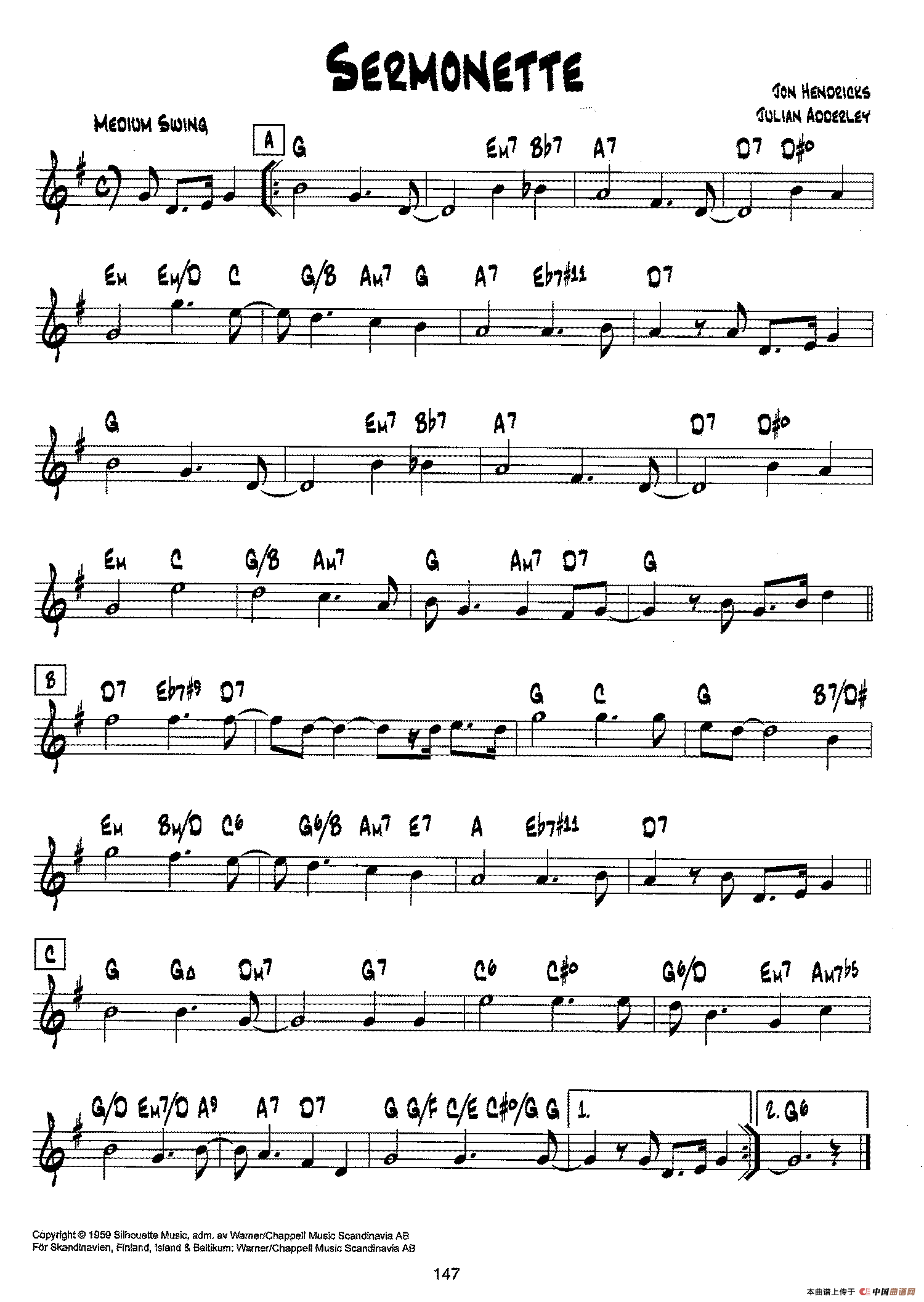 降B爵士乐谱：SERMONETTE