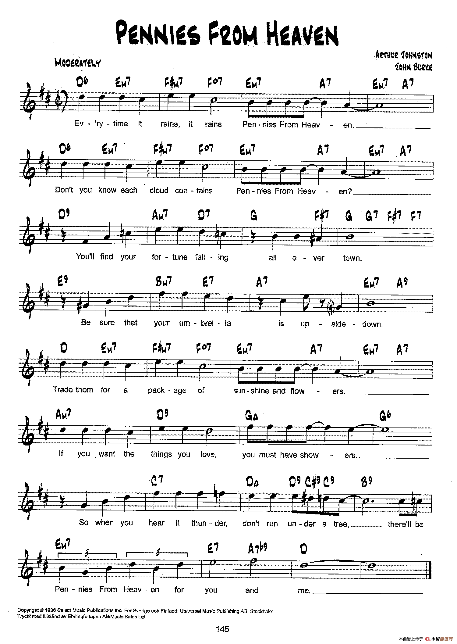 降B爵士乐谱：PENNIES FROM HEAVEN