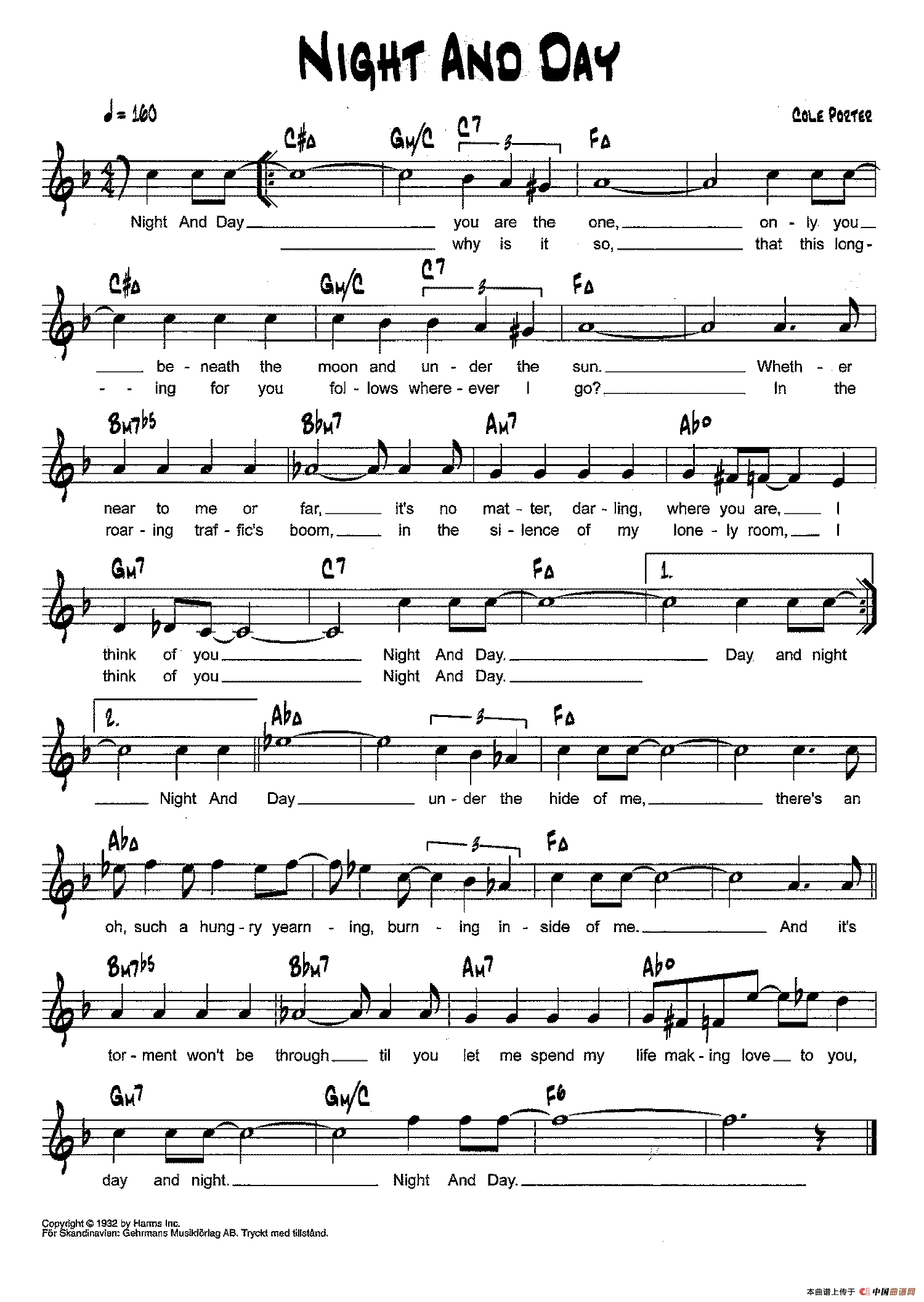 降B爵士乐谱：NIGHT AND DAY