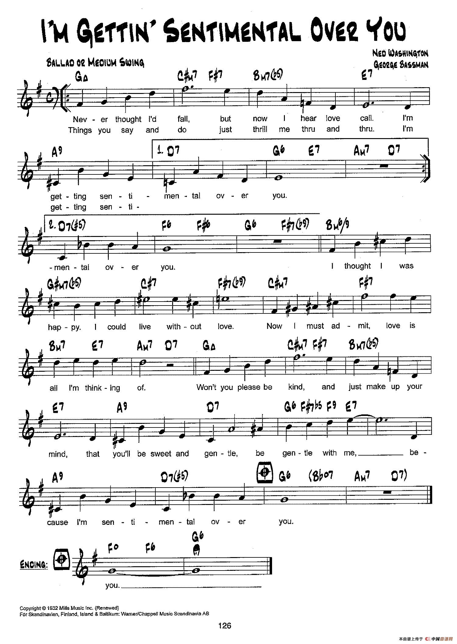 降B爵士乐谱：IM GETTIN SENTIMENTAL OVER YOU