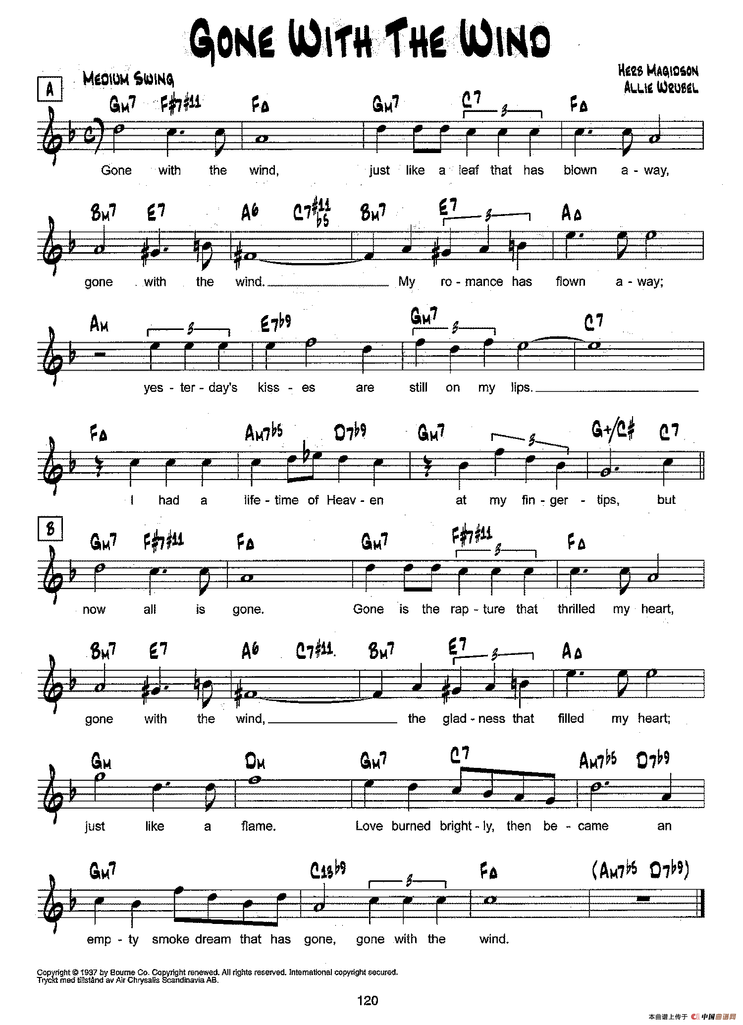 降B爵士乐谱：GONE WITH THE WIND