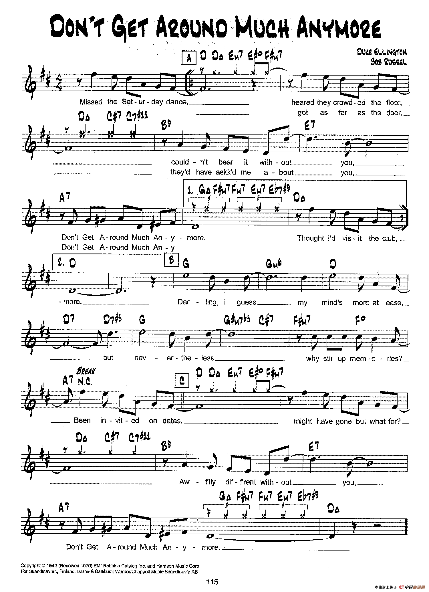 降B爵士乐谱：DONT GET AROUND MUCH ANYMORE